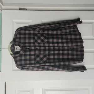 44mm Mens Button Down Plaid Flannel Shirt Pockets Gray L